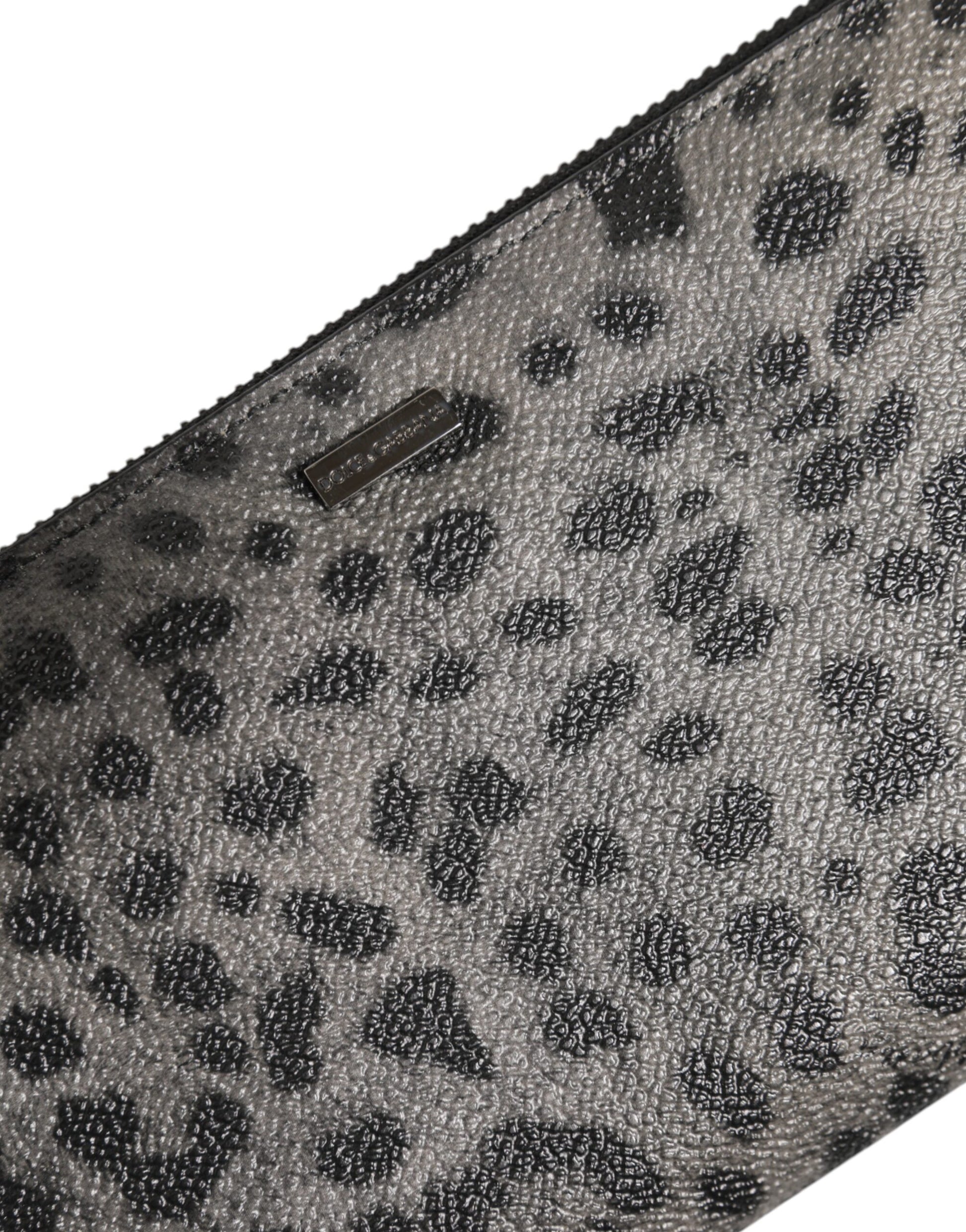 Dolce & Gabbana Black Gray Leopard Leather Zip Around Continental Wallet - ClickThatClicks 
