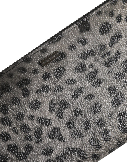 Dolce & Gabbana Black Gray Leopard Leather Zip Around Continental Wallet - ClickThatClicks 