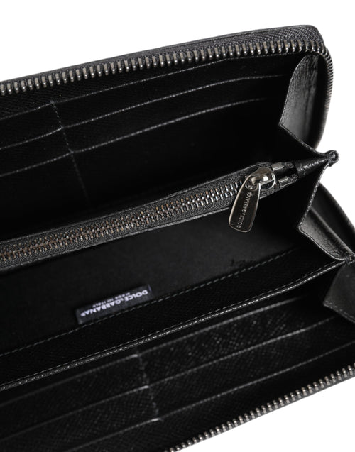 Dolce & Gabbana Black Gray Leopard Leather Zip Around Continental Wallet - ClickThatClicks 