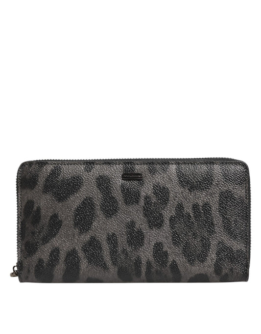 Dolce & Gabbana Black Gray Leopard Leather Zip Around Continental Wallet - ClickThatClicks 