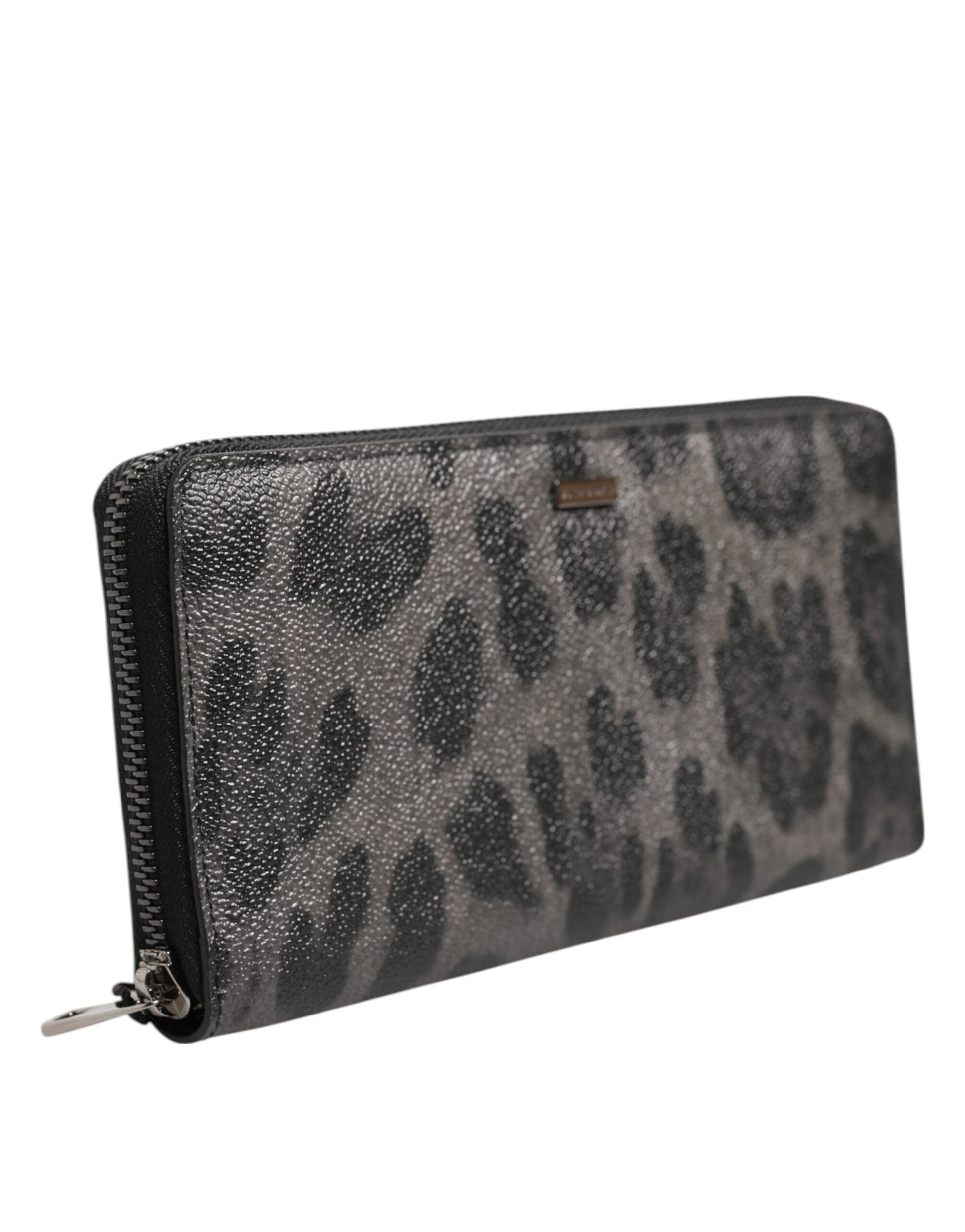 Dolce & Gabbana Black Gray Leopard Leather Zip Around Continental Wallet - ClickThatClicks 