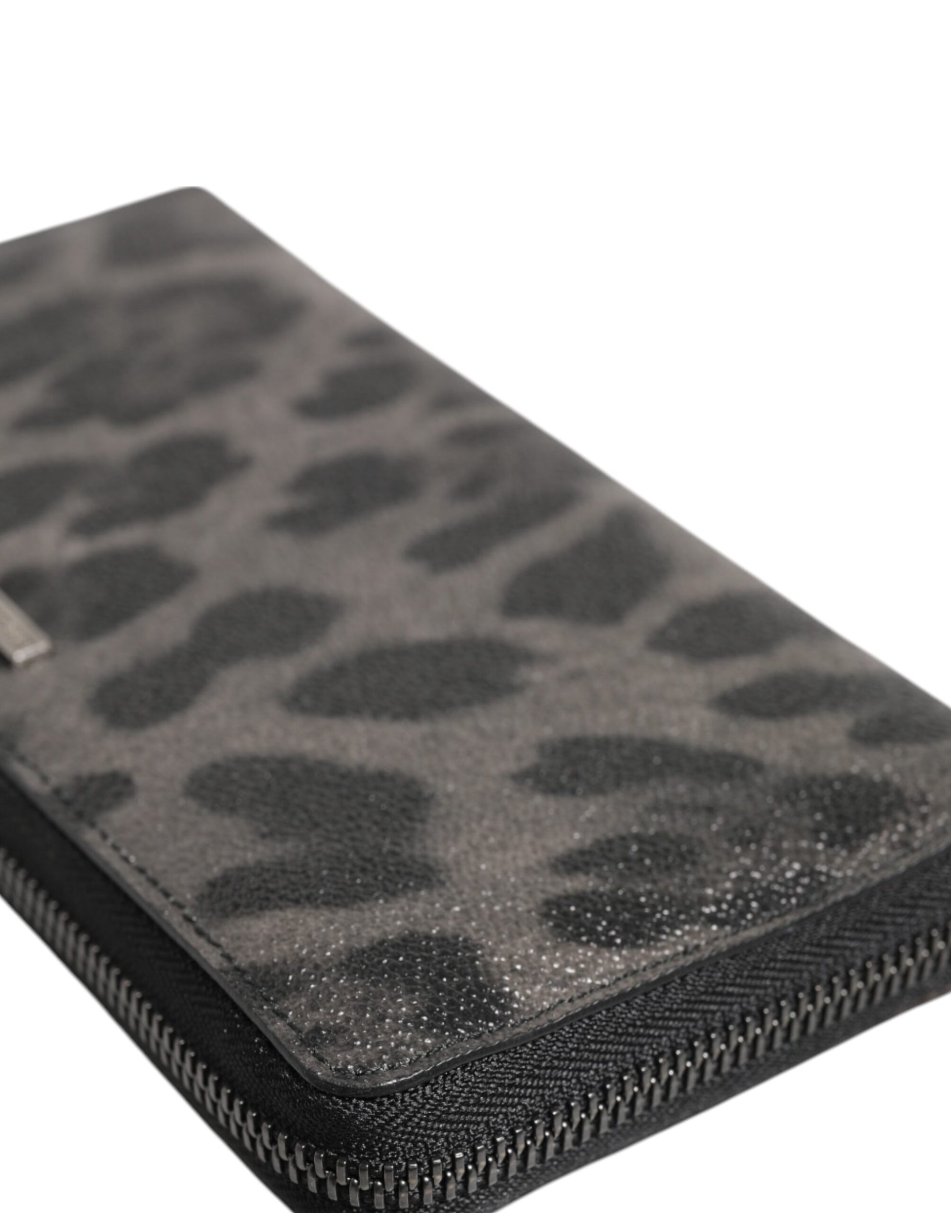 Dolce & Gabbana Black Gray Leopard Leather Zip Around Continental Wallet - ClickThatClicks 