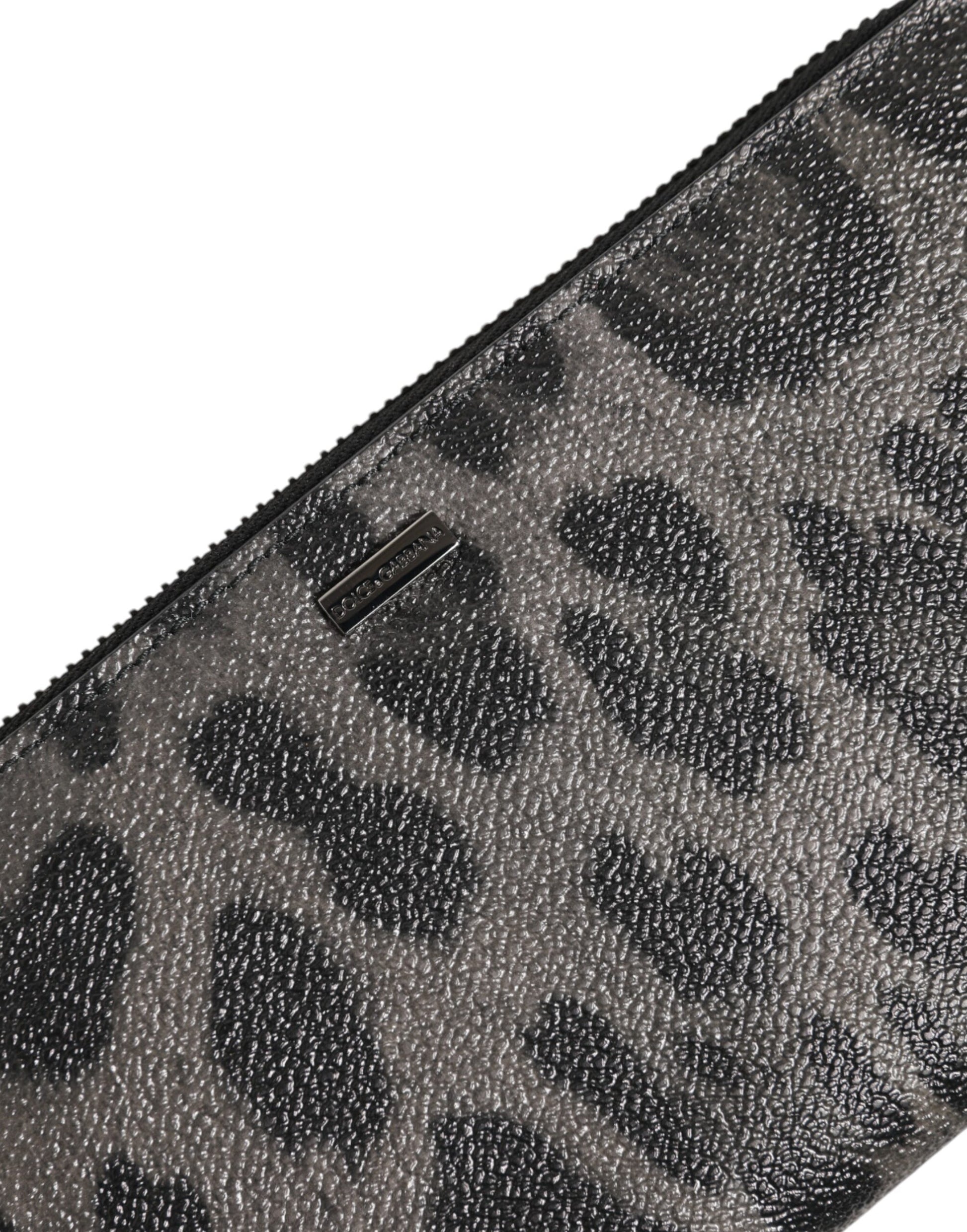 Dolce & Gabbana Black Gray Leopard Leather Zip Around Continental Wallet - ClickThatClicks 
