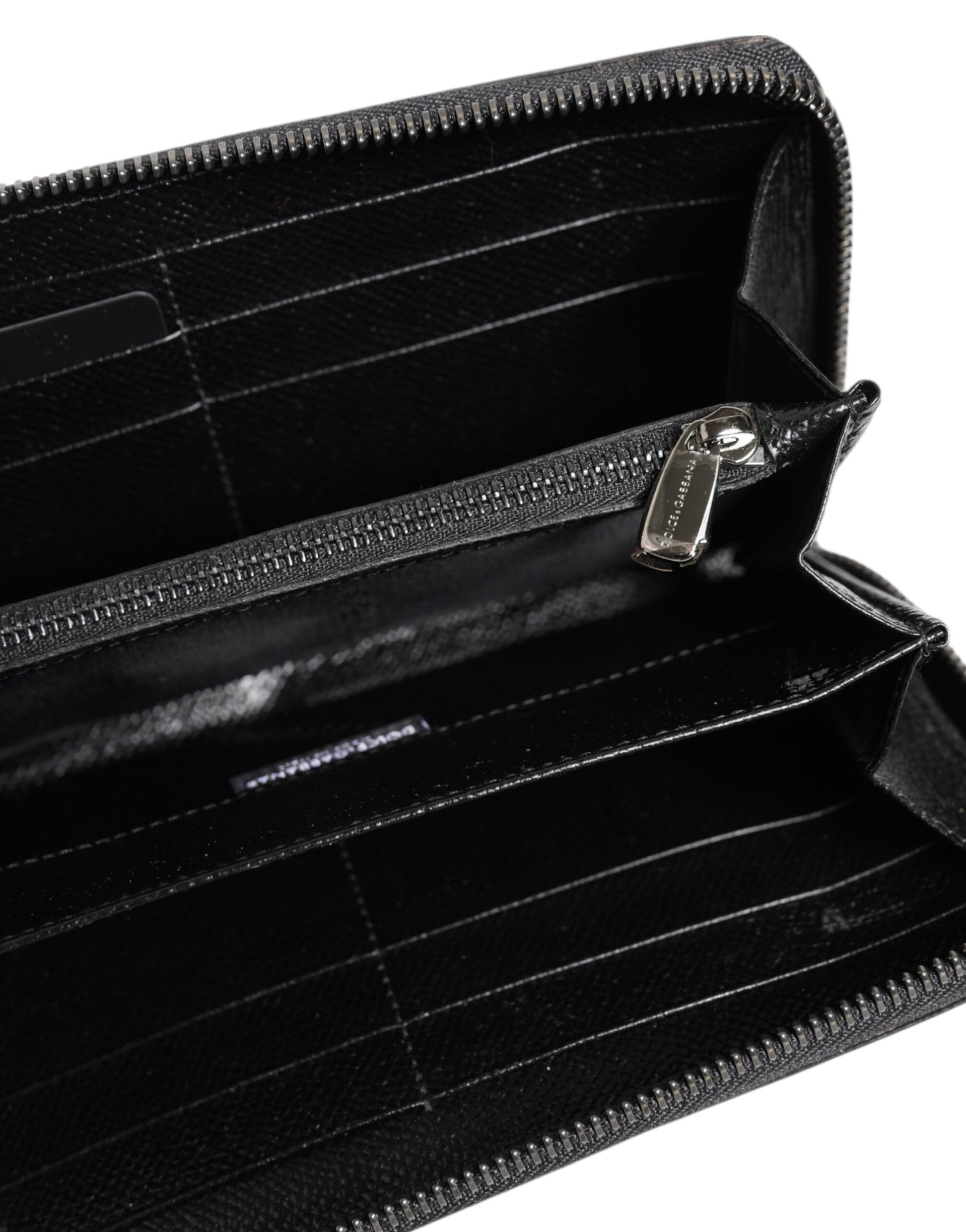 Dolce & Gabbana Black Gray Leopard Leather Zip Around Continental Wallet - ClickThatClicks 