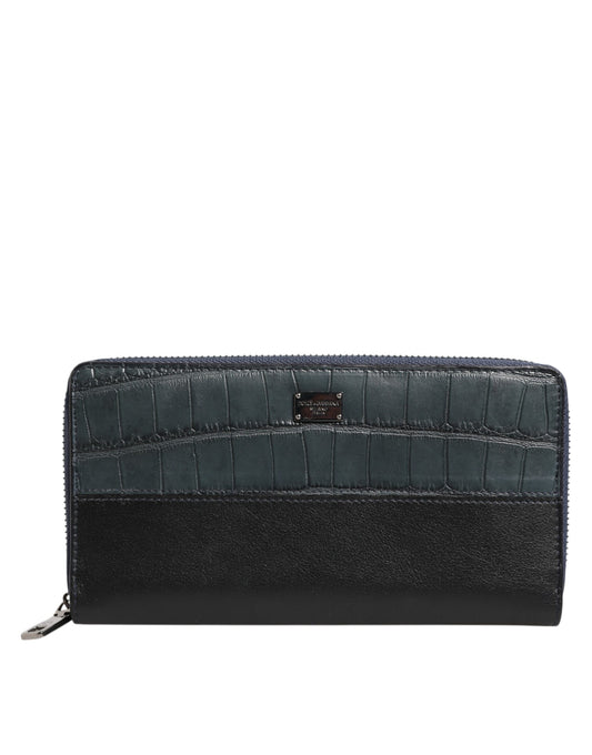 Dolce & Gabbana Black Blue Exotic Leather Men Continental Clutch Wallet - ClickThatClicks 
