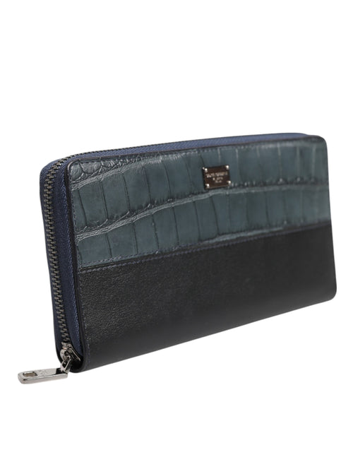 Dolce & Gabbana Black Blue Exotic Leather Men Continental Clutch Wallet - ClickThatClicks 