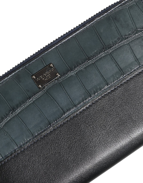 Dolce & Gabbana Black Blue Exotic Leather Men Continental Clutch Wallet - ClickThatClicks 