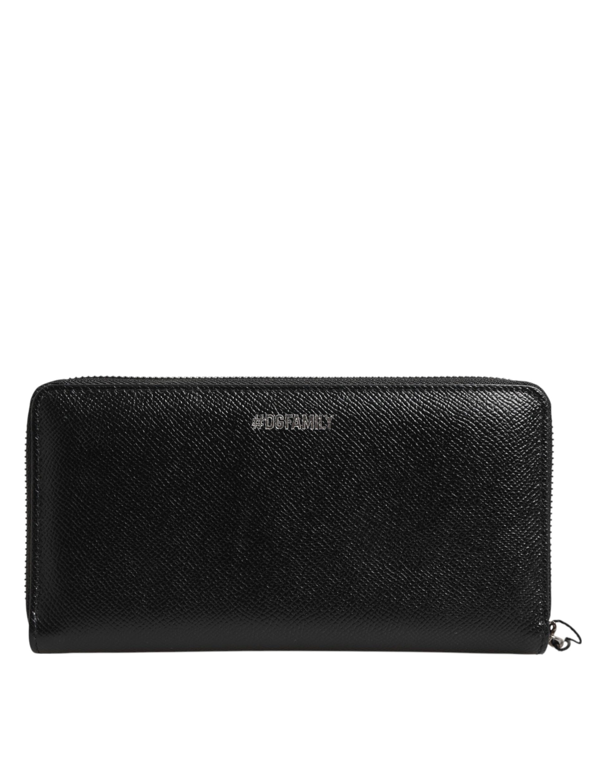 Dolce & Gabbana Black Leather #DGFAMILY Zipper Continental Mens Wallet - ClickThatClicks 
