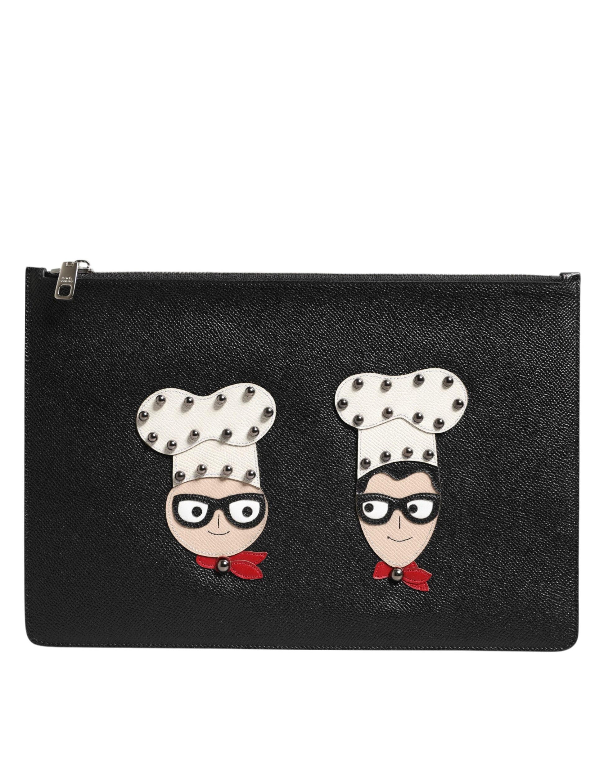 Dolce & Gabbana Black Leather #DGFAMILY Embellished Men Clutch Pouch Bag - ClickThatClicks 