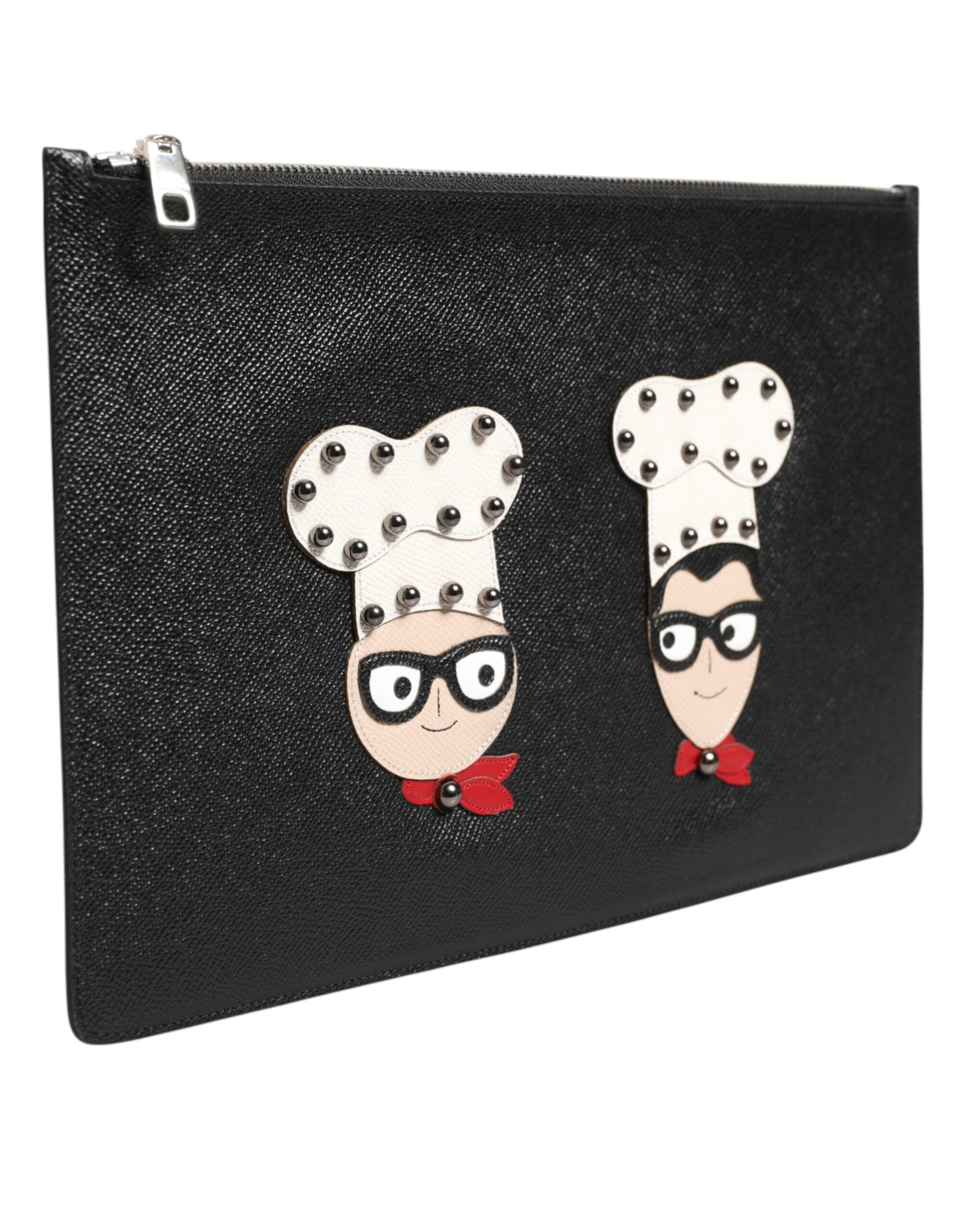 Dolce & Gabbana Black Leather #DGFAMILY Embellished Men Clutch Pouch Bag - ClickThatClicks 