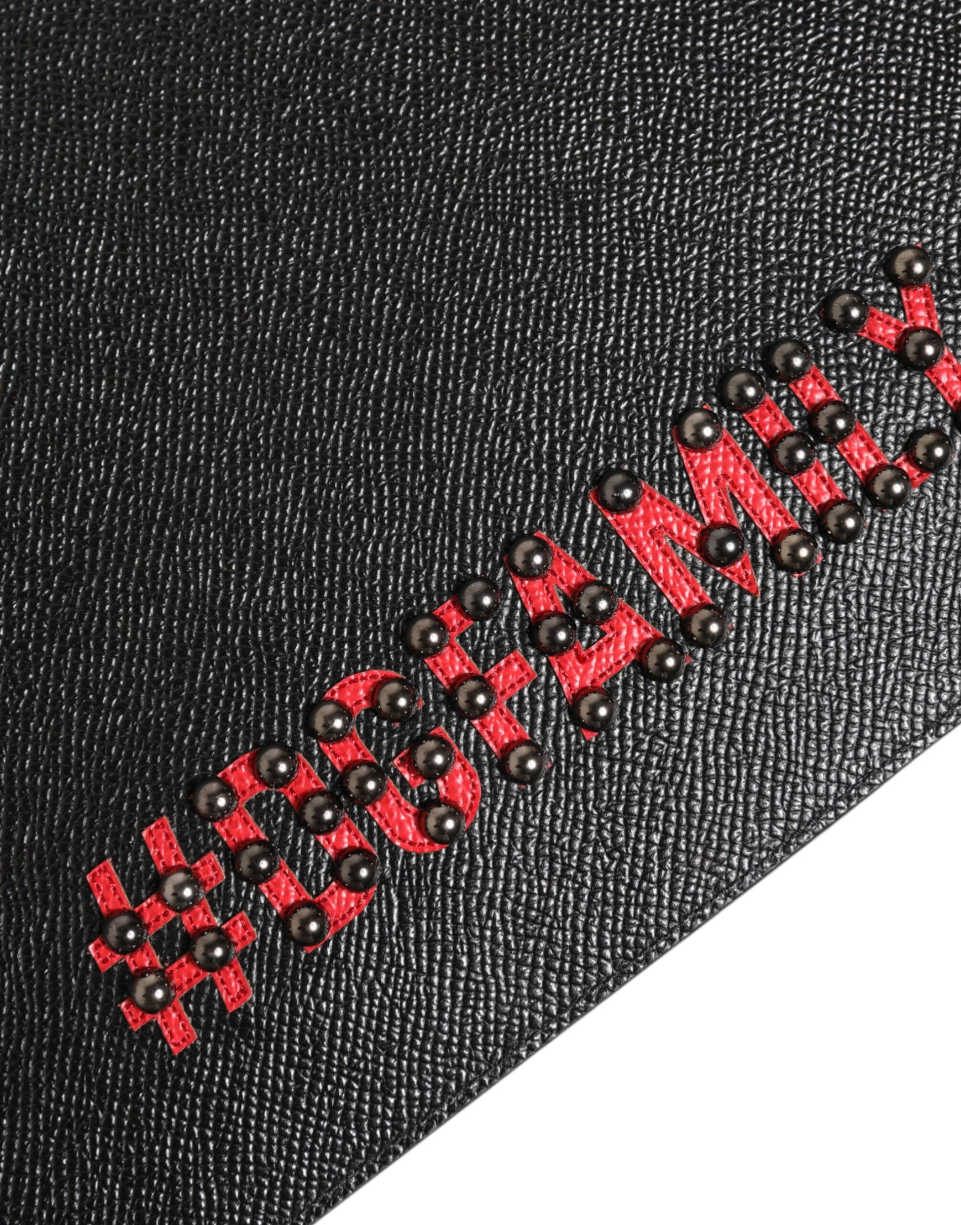 Dolce & Gabbana Black Leather #DGFAMILY Embellished Men Clutch Pouch Bag - ClickThatClicks 