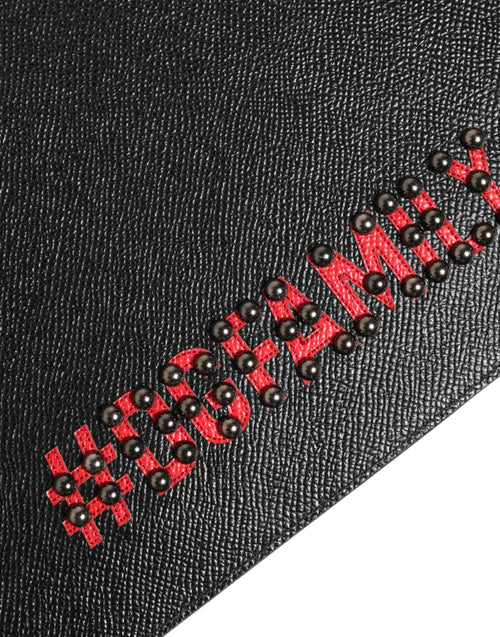 Dolce & Gabbana Black Leather #DGFAMILY Embellished Men Clutch Pouch Bag - ClickThatClicks 