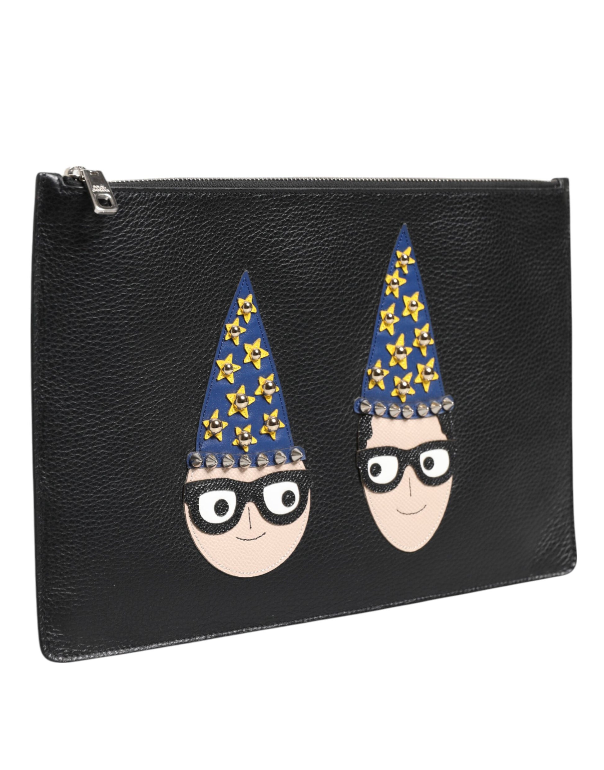Dolce & Gabbana Black Leather #DGFAMILY Embellished Men Clutch Pouch Bag - ClickThatClicks 