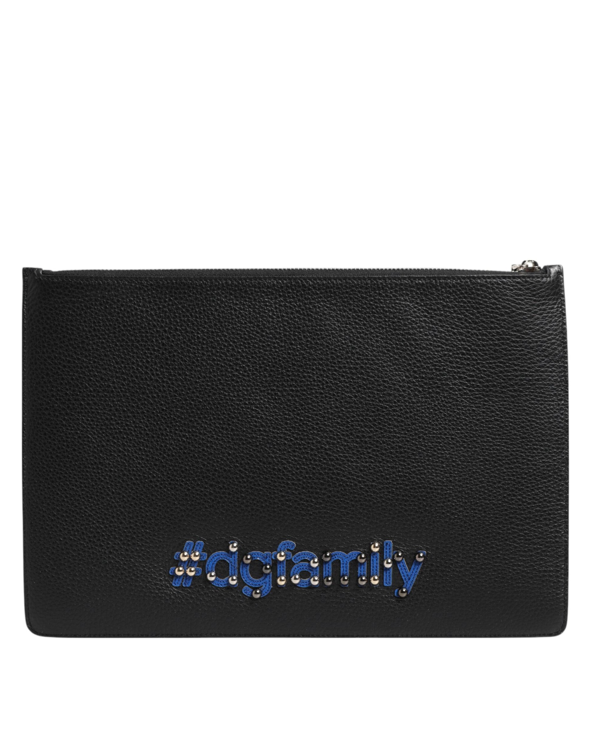 Dolce & Gabbana Black Leather #DGFAMILY Embellished Men Clutch Pouch Bag - ClickThatClicks 