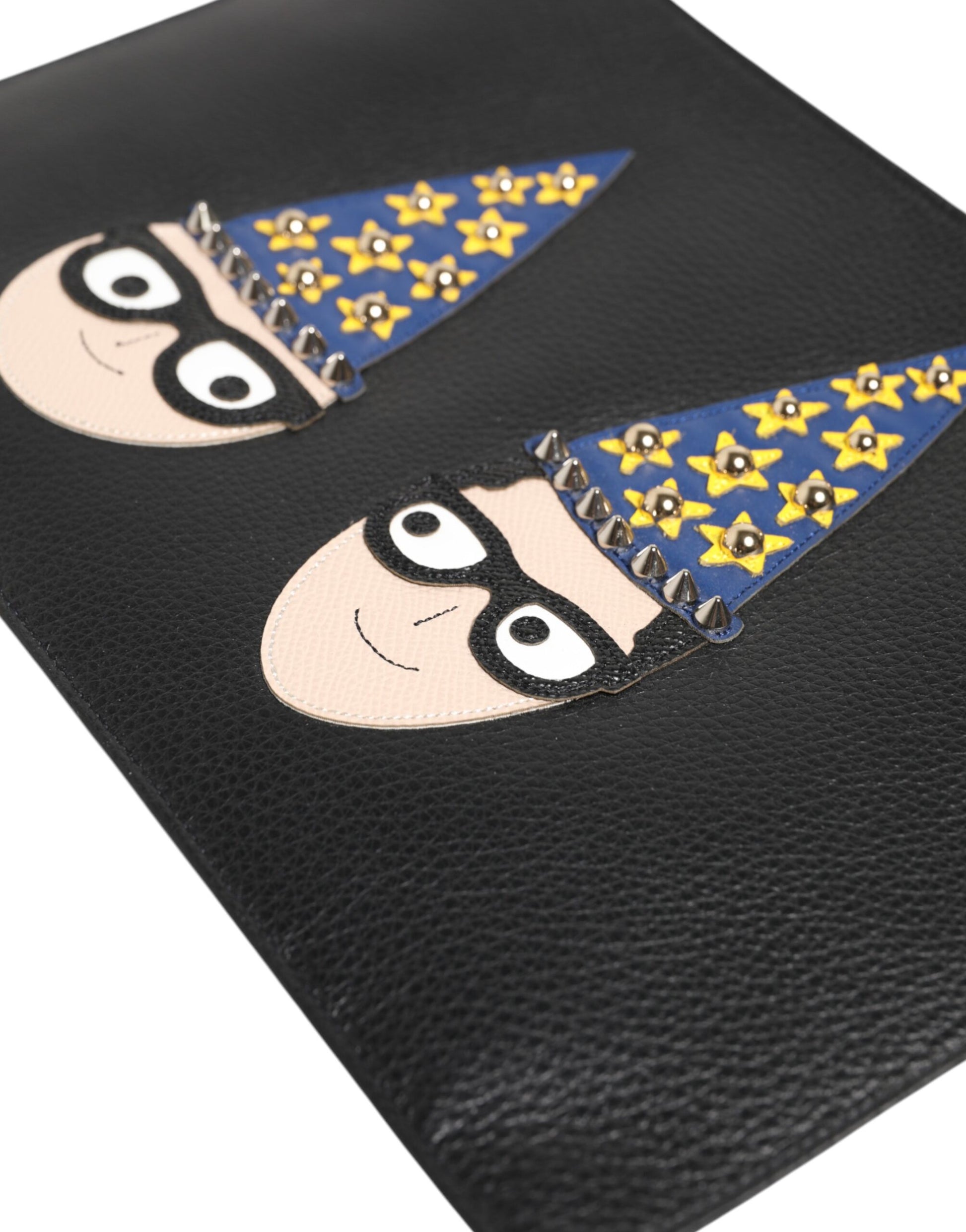 Dolce & Gabbana Black Leather #DGFAMILY Embellished Men Clutch Pouch Bag - ClickThatClicks 