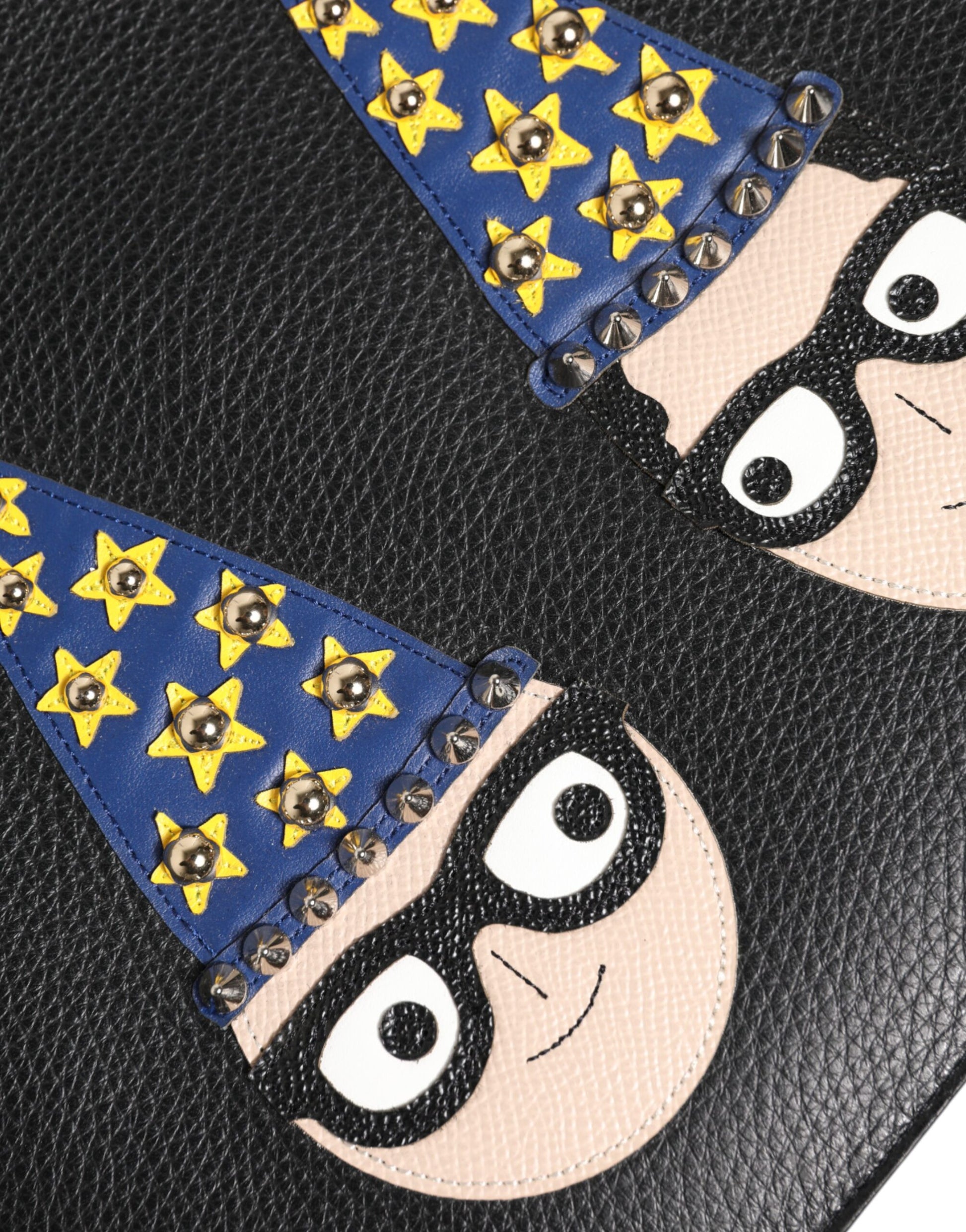 Dolce & Gabbana Black Leather #DGFAMILY Embellished Men Clutch Pouch Bag - ClickThatClicks 