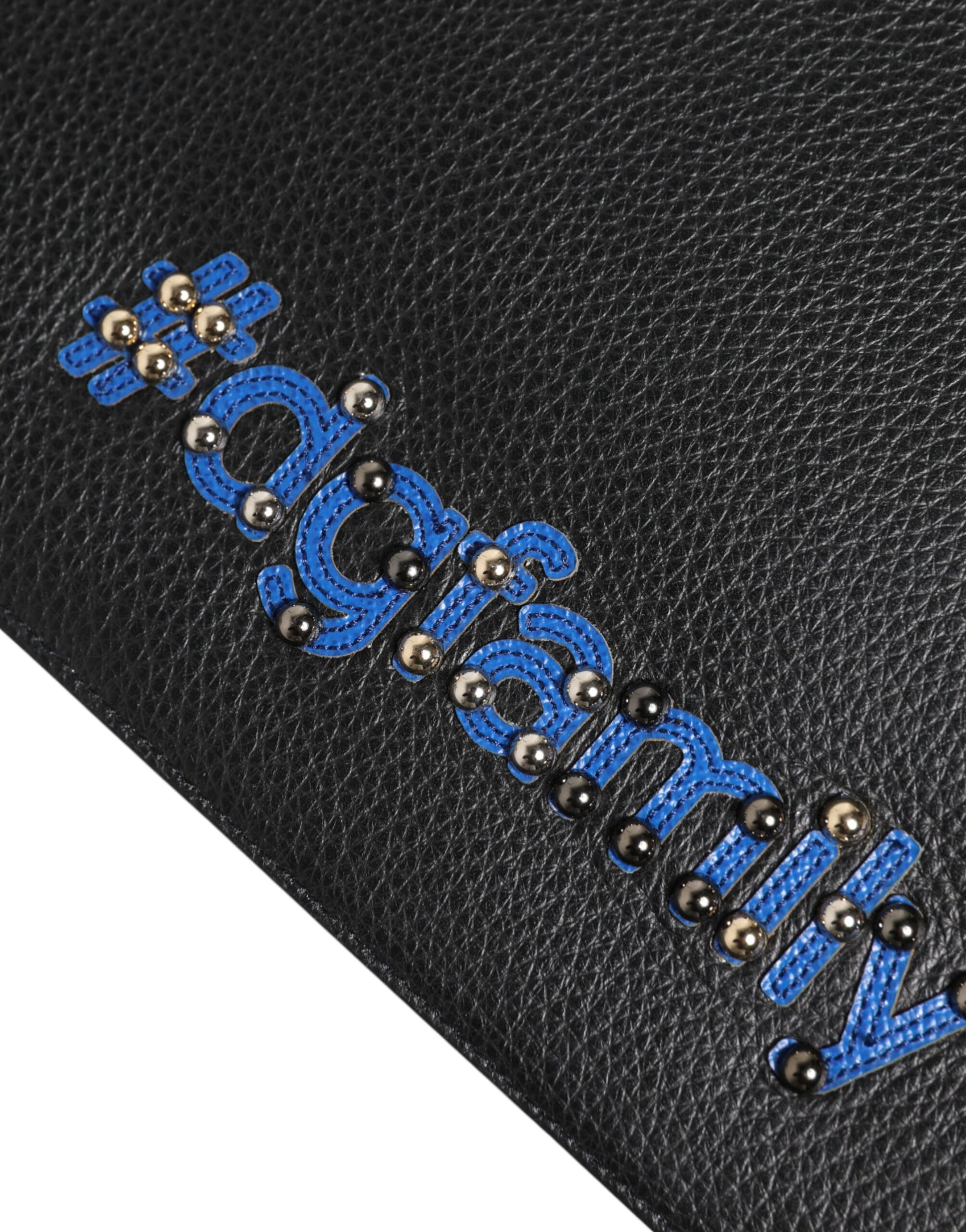 Dolce & Gabbana Black Leather #DGFAMILY Embellished Men Clutch Pouch Bag - ClickThatClicks 