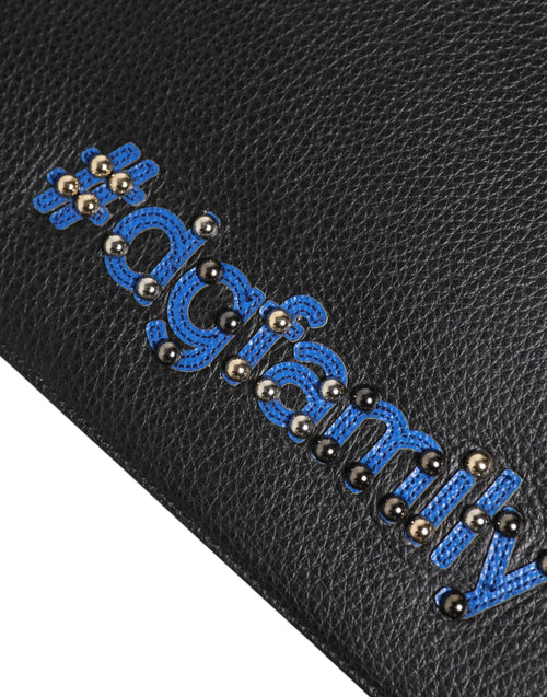 Dolce & Gabbana Black Leather #DGFAMILY Embellished Men Clutch Pouch Bag - ClickThatClicks 