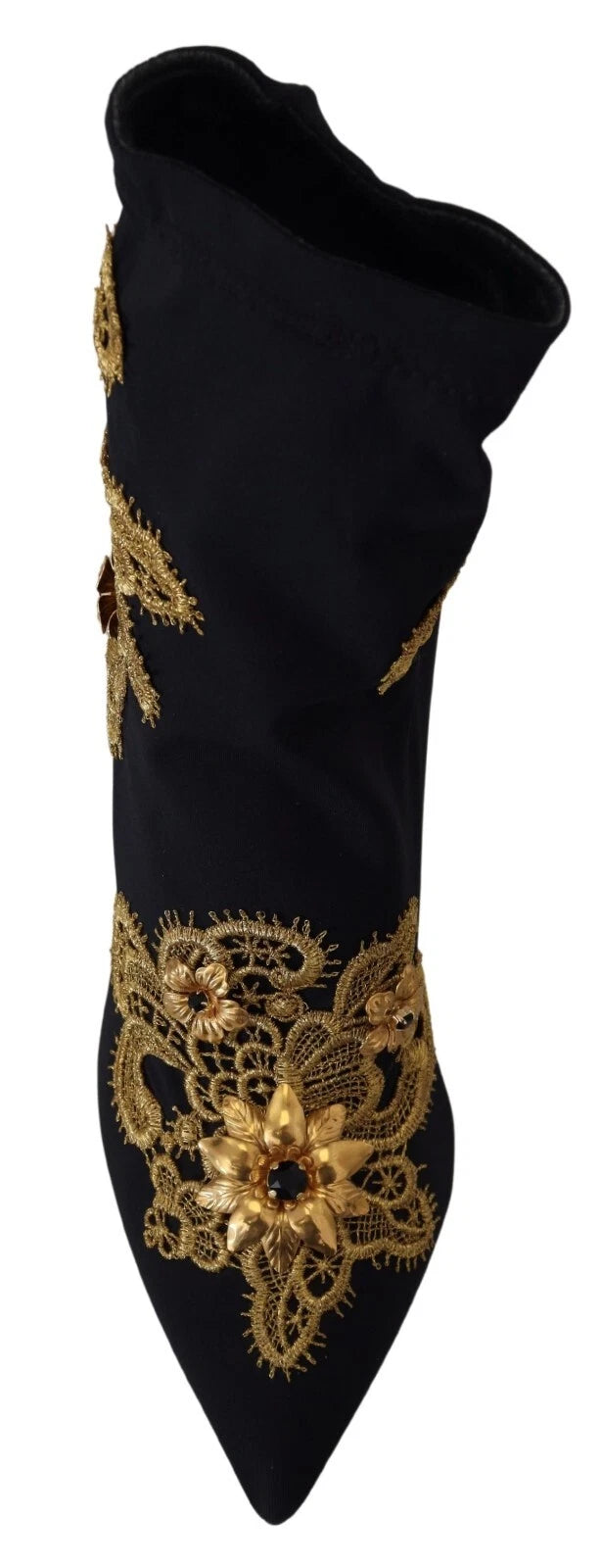Dolce & Gabbana Black Gold Embroidery Crystal Boots Shoes - ClickThatClicks 