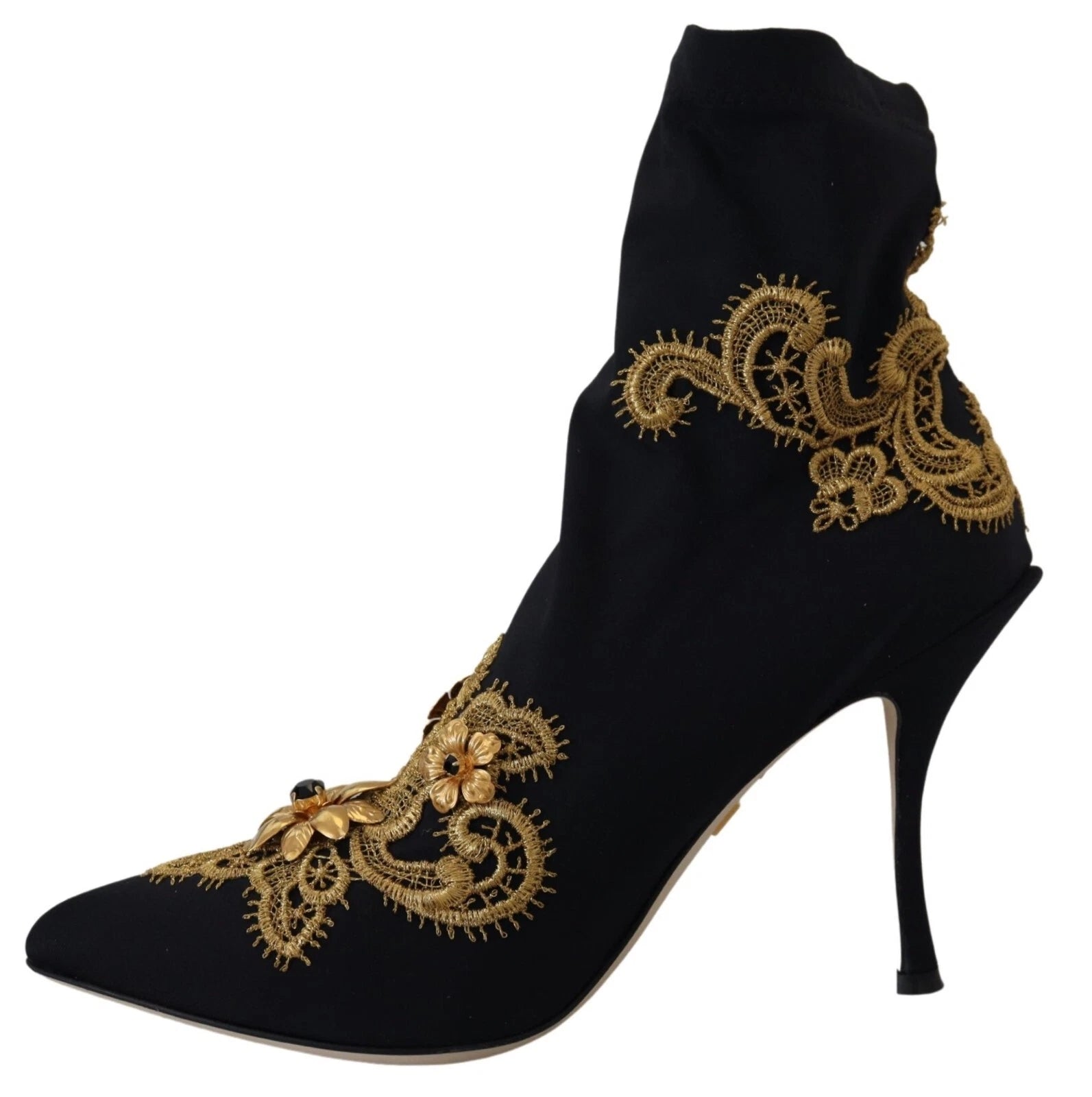 Dolce & Gabbana Black Gold Embroidery Crystal Boots Shoes - ClickThatClicks 
