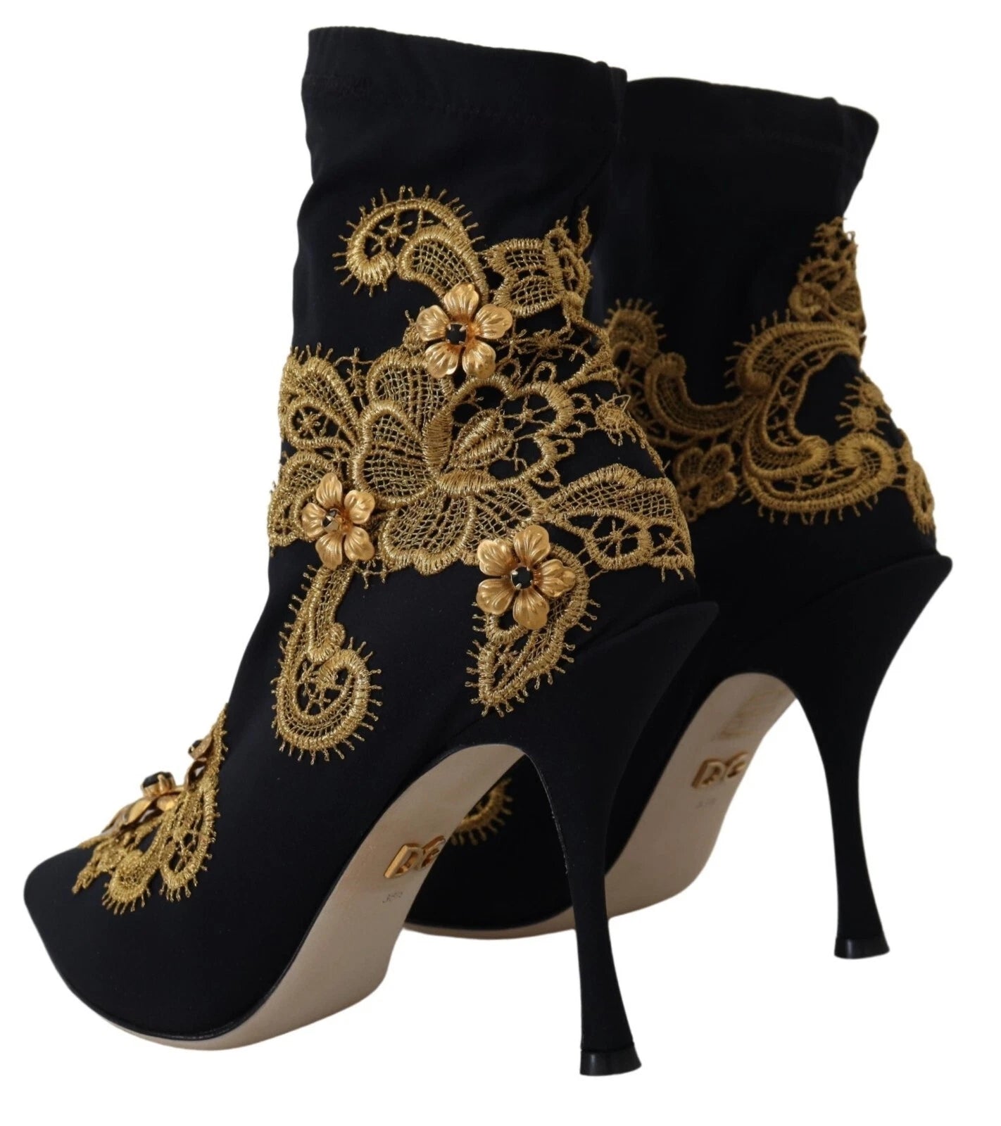 Dolce & Gabbana Black Gold Embroidery Crystal Boots Shoes - ClickThatClicks 