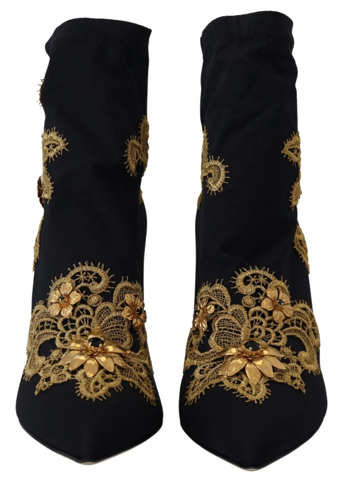Dolce & Gabbana Black Gold Embroidery Crystal Boots Shoes - ClickThatClicks 