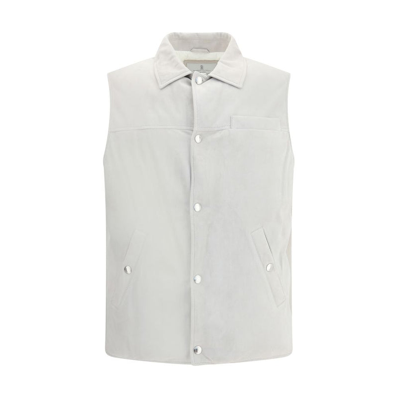 Brunello Cucinelli Gray Leather Jacket