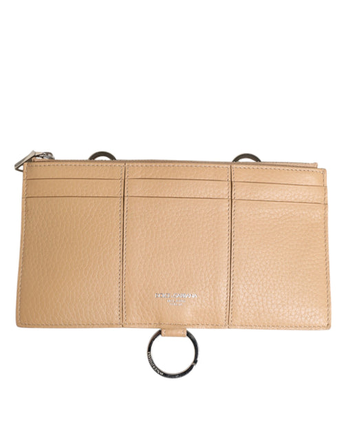 Dolce & Gabbana Beige Calfskin Leather Large Crossbody Card Holder Wallet - ClickThatClicks 