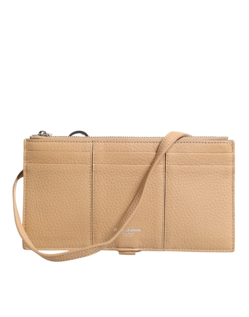 Dolce & Gabbana Beige Calfskin Leather Large Crossbody Card Holder Wallet - ClickThatClicks 