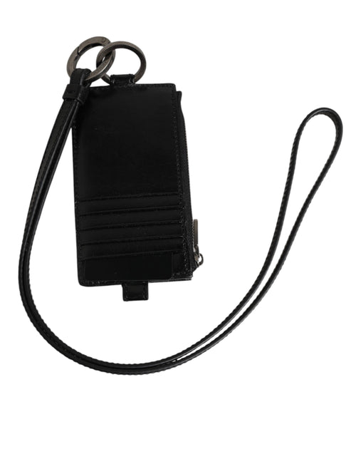 Dolce & Gabbana Black Leather Logo Embossed Lanyard Card Holder Wallet - ClickThatClicks 