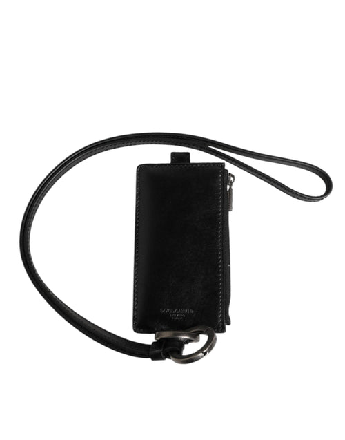 Dolce & Gabbana Black Leather Logo Embossed Lanyard Card Holder Wallet - ClickThatClicks 