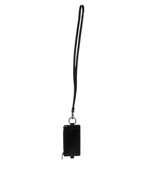 Dolce & Gabbana Black Leather Logo Embossed Lanyard Card Holder Wallet - ClickThatClicks 