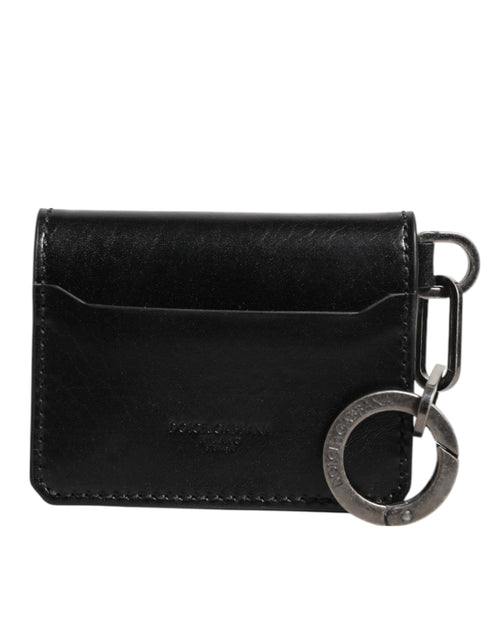Dolce & Gabbana Wallet Black Leather Logo Embossed Key Chain Card Holder Wallet - ClickThatClicks 