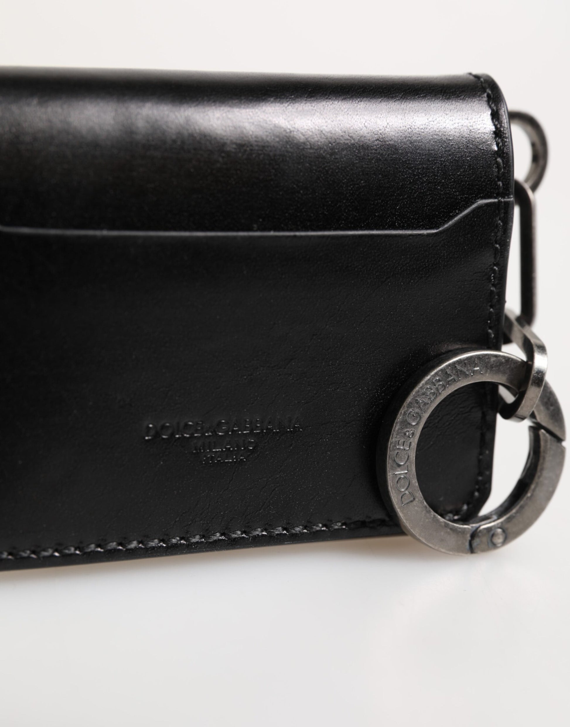 Dolce & Gabbana Wallet Black Leather Logo Embossed Key Chain Card Holder Wallet - ClickThatClicks 