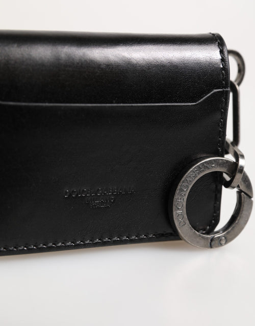 Dolce & Gabbana Wallet Black Leather Logo Embossed Key Chain Card Holder Wallet - ClickThatClicks 