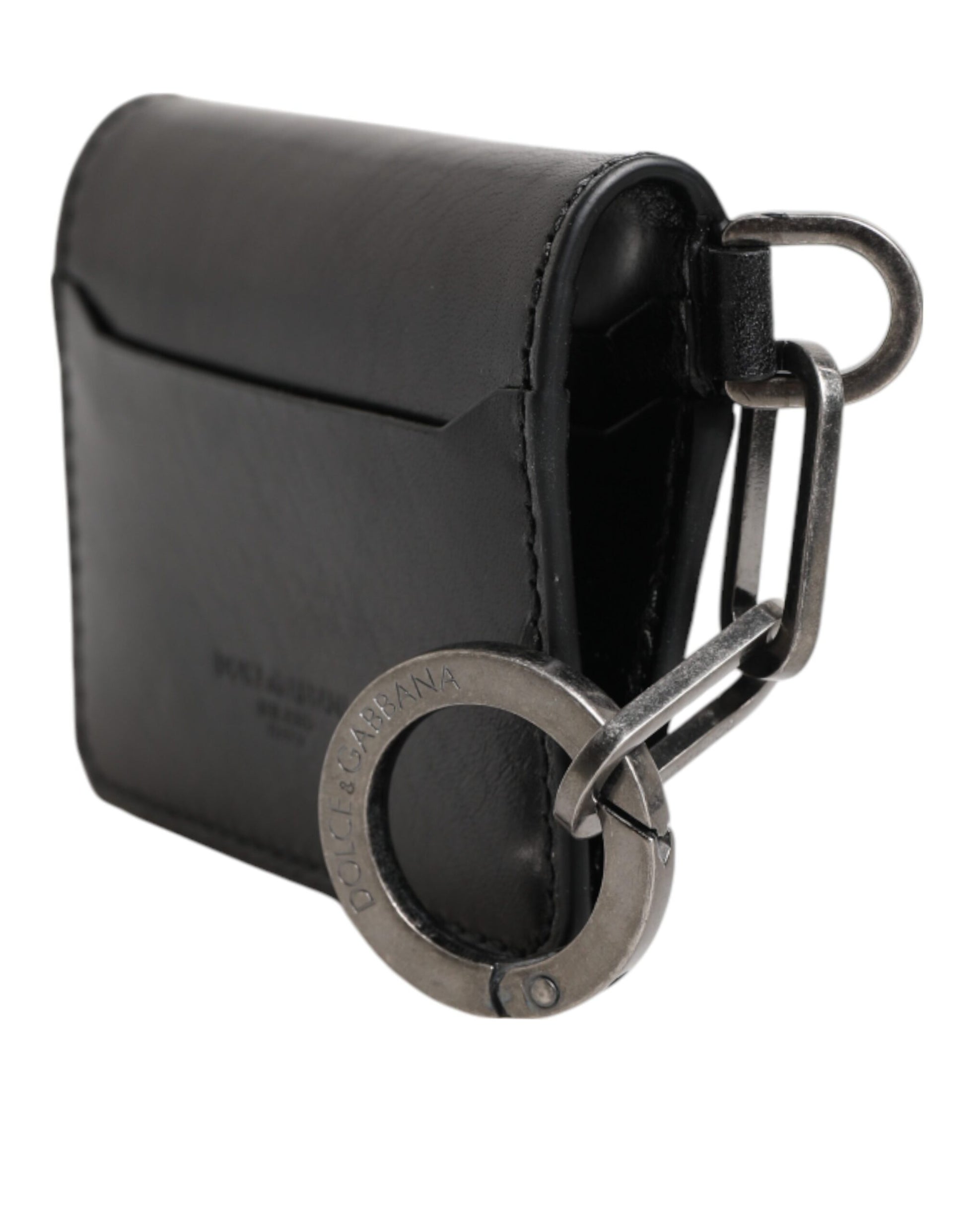 Dolce & Gabbana Wallet Black Leather Logo Embossed Key Chain Card Holder Wallet - ClickThatClicks 