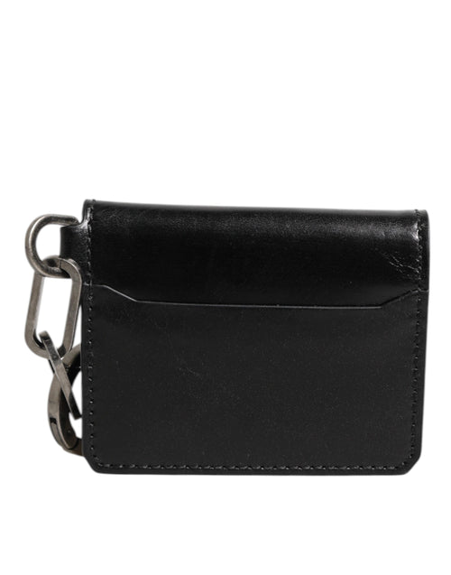 Dolce & Gabbana Wallet Black Leather Logo Embossed Key Chain Card Holder Wallet - ClickThatClicks 
