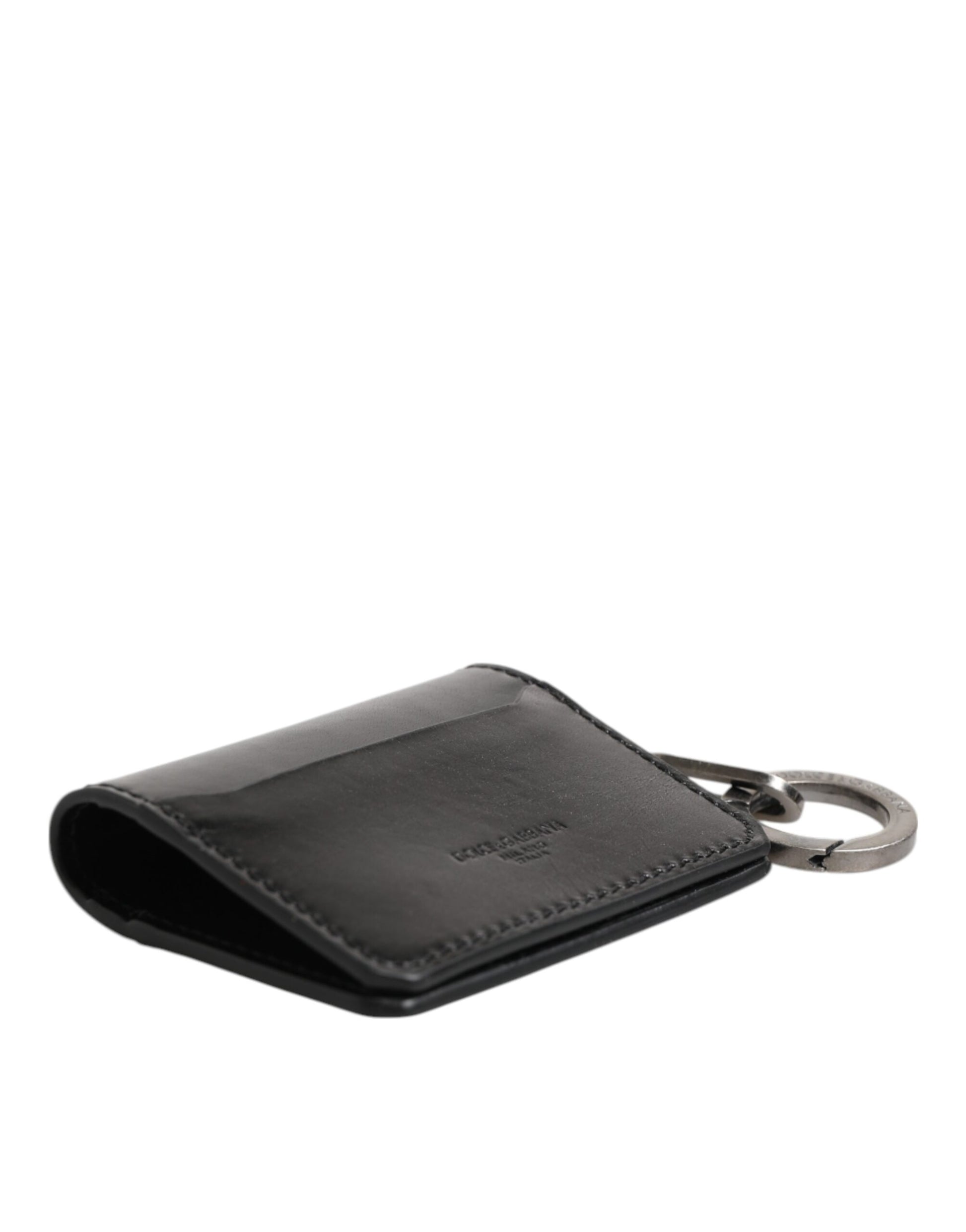 Dolce & Gabbana Wallet Black Leather Logo Embossed Key Chain Card Holder Wallet - ClickThatClicks 