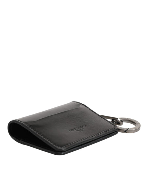 Dolce & Gabbana Wallet Black Leather Logo Embossed Key Chain Card Holder Wallet - ClickThatClicks 