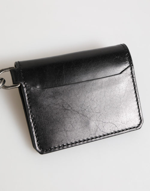 Dolce & Gabbana Wallet Black Leather Logo Embossed Key Chain Card Holder Wallet - ClickThatClicks 