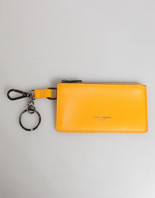 Dolce & Gabbana Yellow Orange Leather Credit Card Key Holder Clip On Wallet - ClickThatClicks 