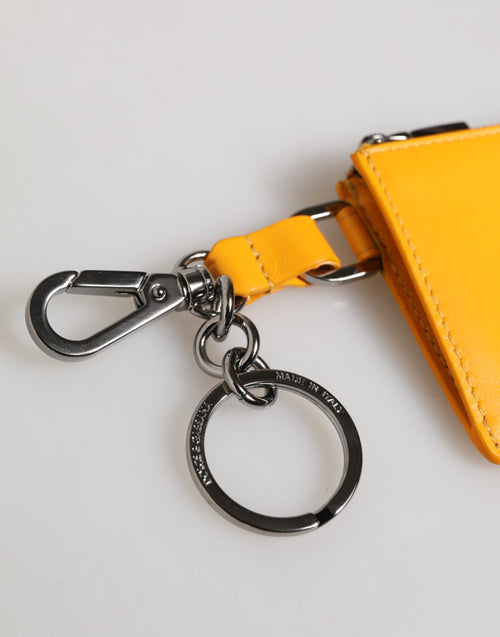 Dolce & Gabbana Yellow Orange Leather Credit Card Key Holder Clip On Wallet - ClickThatClicks 