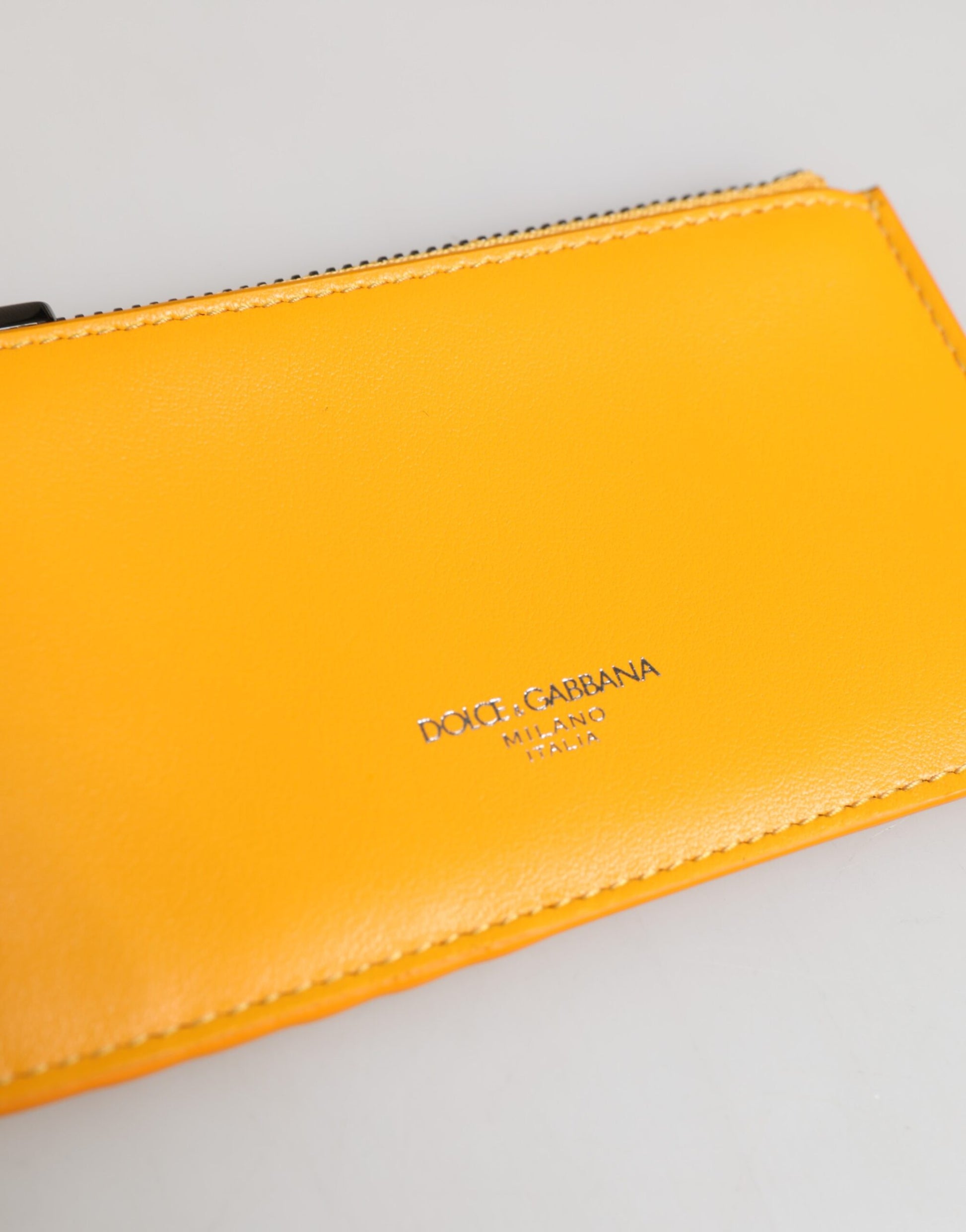 Dolce & Gabbana Yellow Orange Leather Credit Card Key Holder Clip On Wallet - ClickThatClicks 