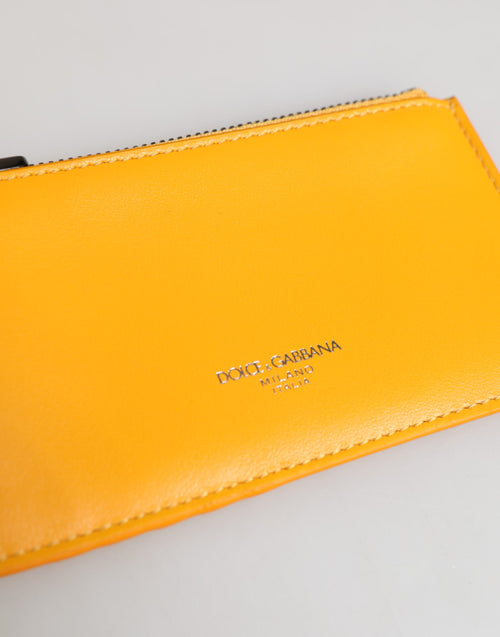 Dolce & Gabbana Yellow Orange Leather Credit Card Key Holder Clip On Wallet - ClickThatClicks 