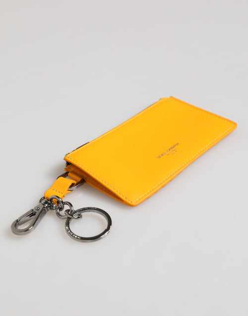 Dolce & Gabbana Yellow Orange Leather Credit Card Key Holder Clip On Wallet - ClickThatClicks 