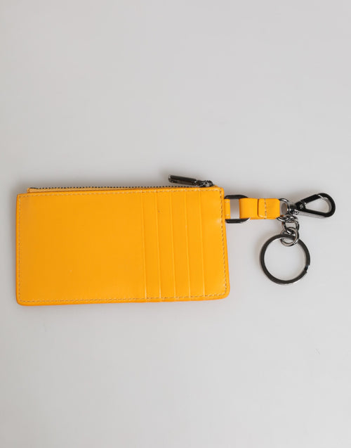 Dolce & Gabbana Yellow Orange Leather Credit Card Key Holder Clip On Wallet - ClickThatClicks 