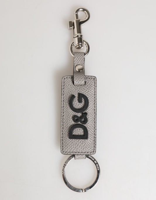 Dolce & Gabbana Gray Leather Logo Metal Ring Keychain Holder Men Keyring - ClickThatClicks 