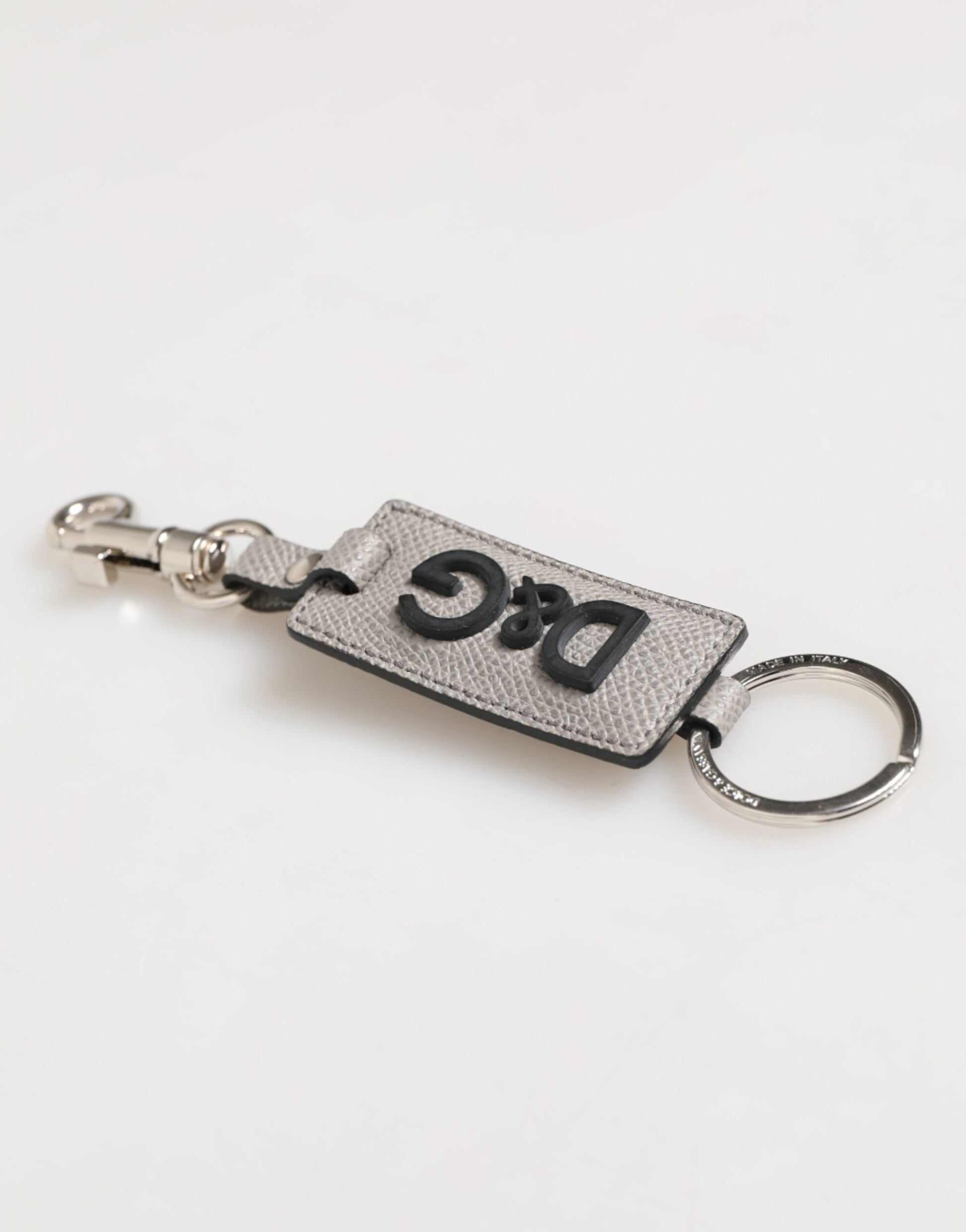 Dolce & Gabbana Gray Leather Logo Metal Ring Keychain Holder Men Keyring - ClickThatClicks 
