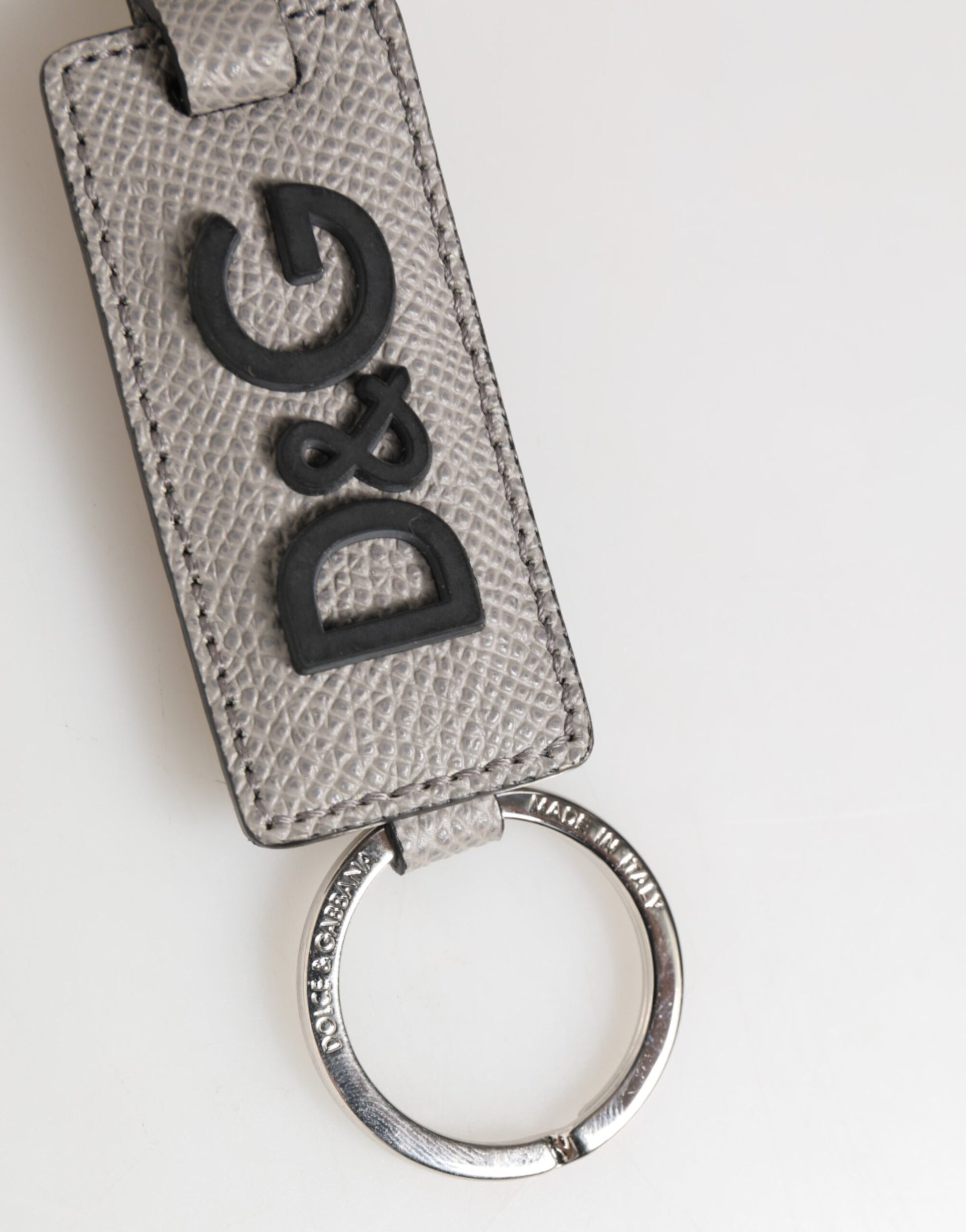 Dolce & Gabbana Gray Leather Logo Metal Ring Keychain Holder Men Keyring - ClickThatClicks 