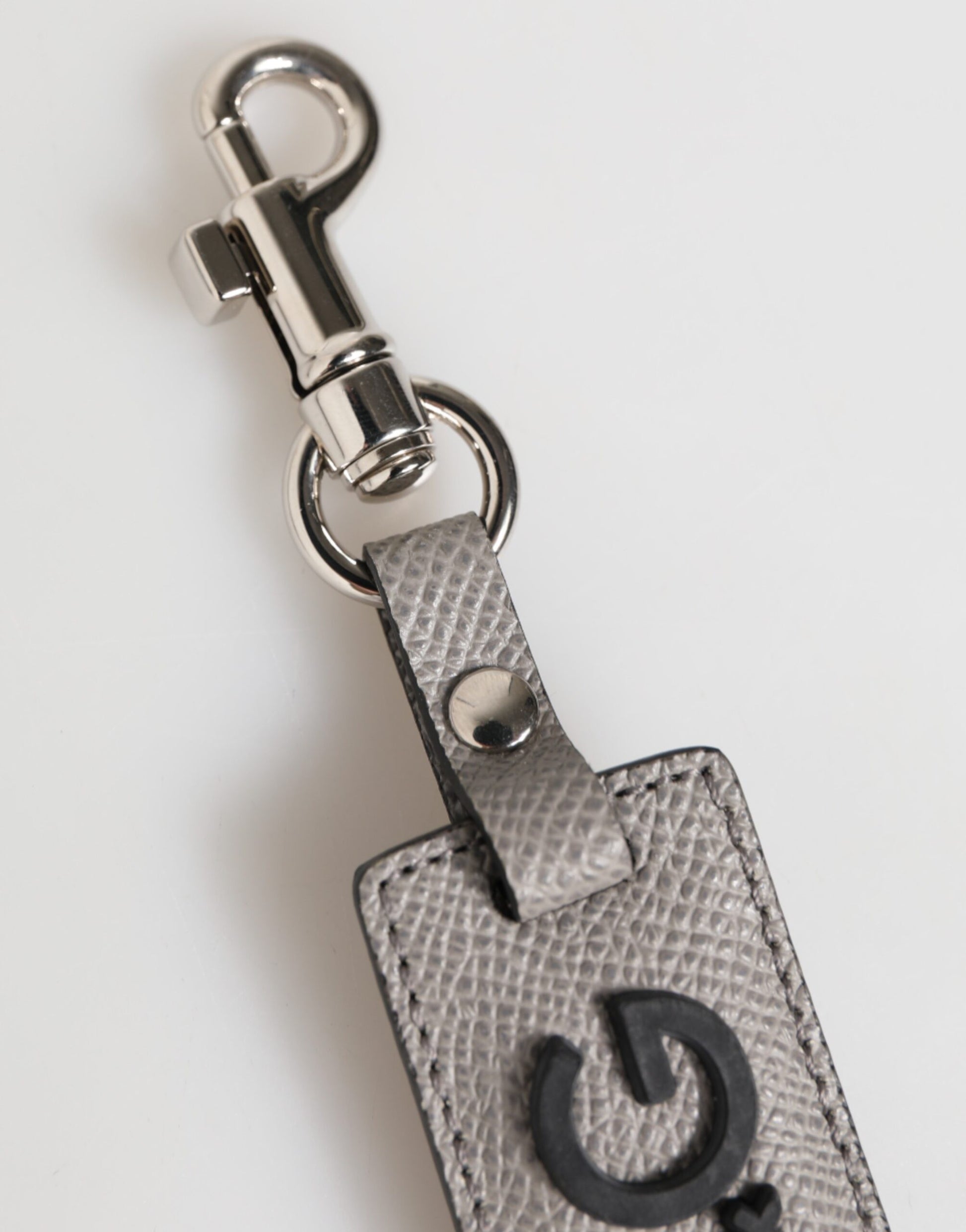 Dolce & Gabbana Gray Leather Logo Metal Ring Keychain Holder Men Keyring - ClickThatClicks 